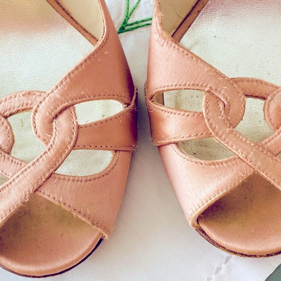 Pink Silk Stuart Weitzman Open Toe Slingback Heels - Picture 13 of 16